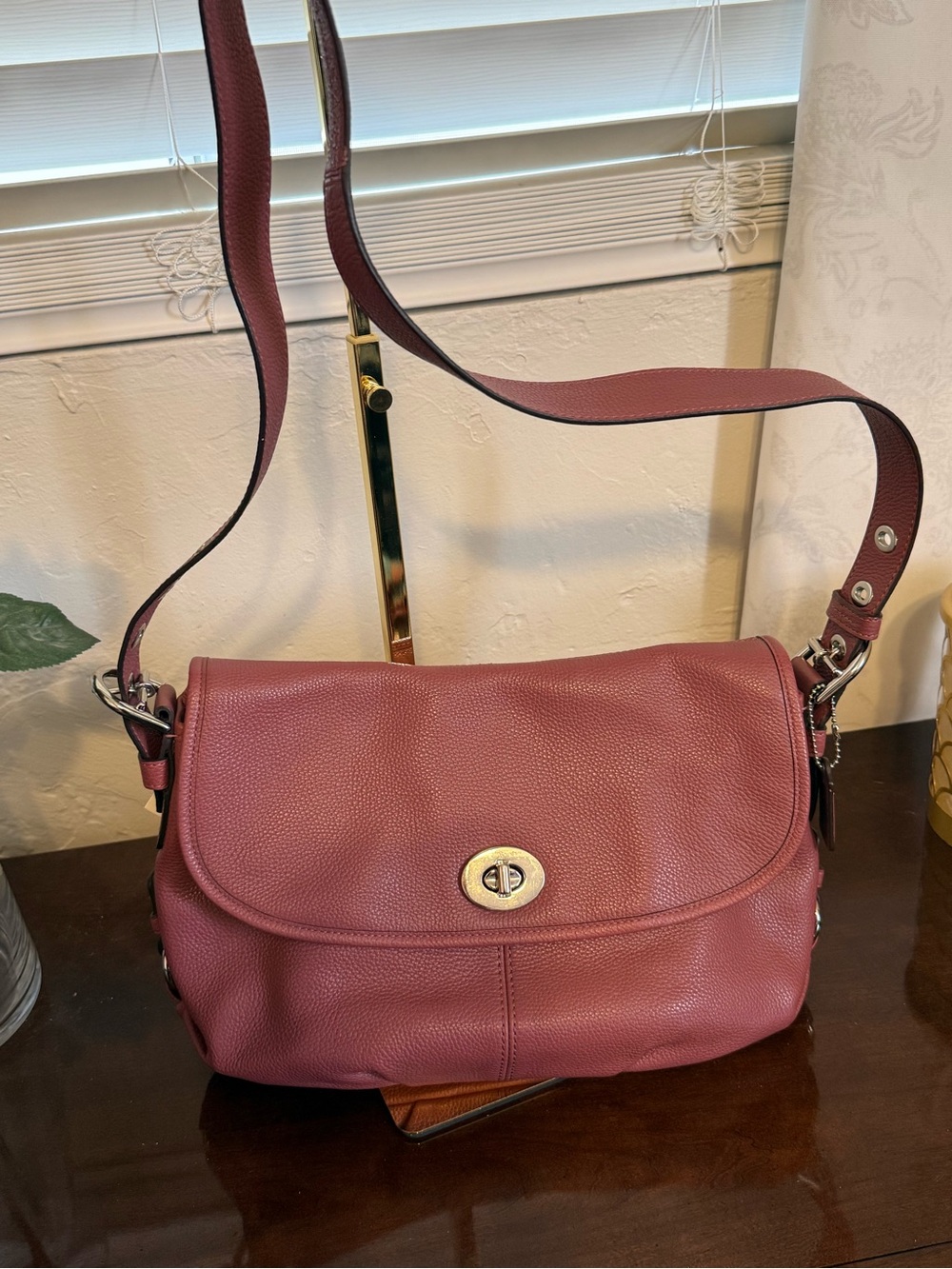 Coach F15170 Pebbled Leather Flap Shoulder Bag Dusty Rose Pink Crossbody Purse